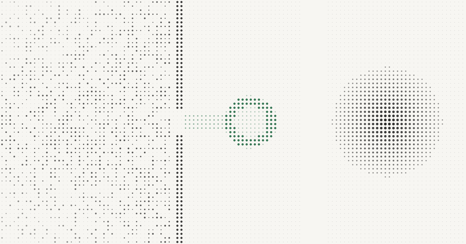 Dot-matrix drawing: scattered visitor dots pass through one opening in a wall to a small green chat bot, while a dense private agent sits apart across an empty gap.